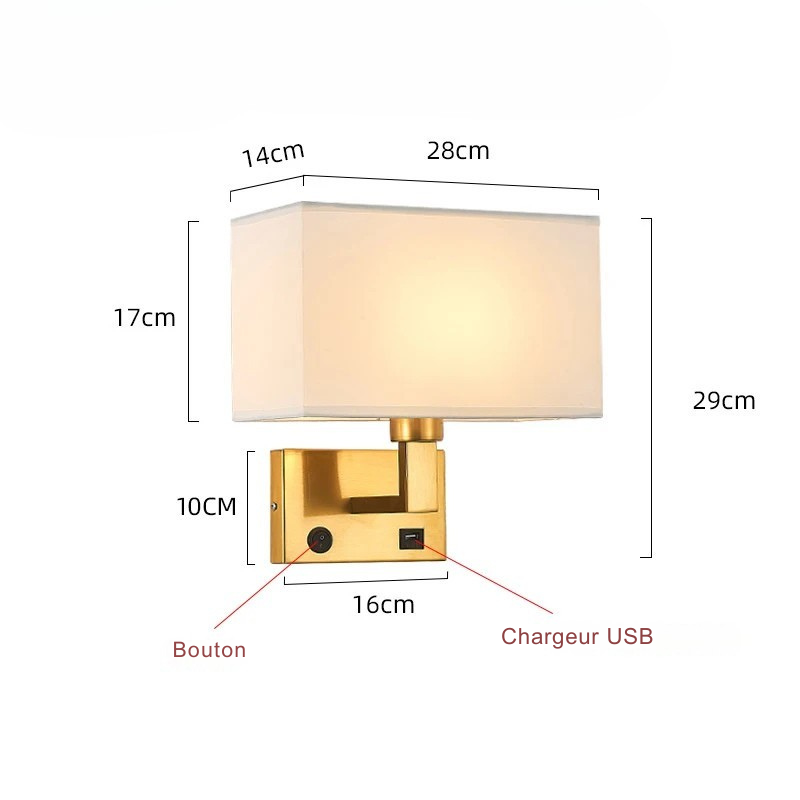 Lampe de chevet murale LumaNova avec abat-jour en tissu