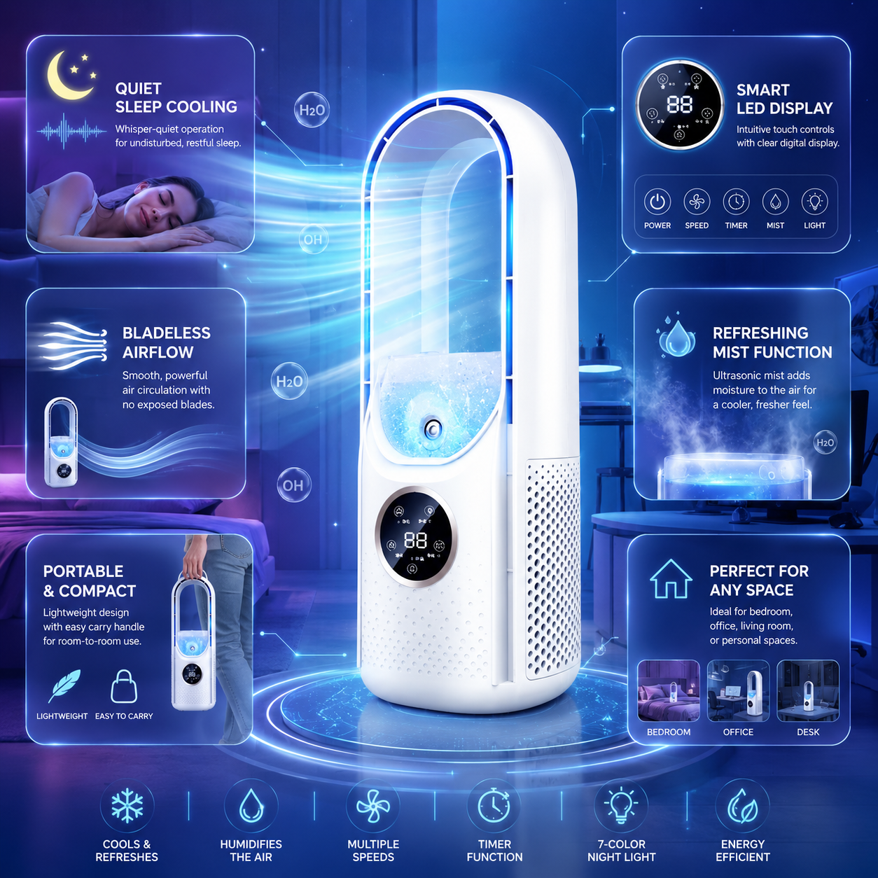 Climatiseur Portable Silencieux Compact Sans Pale