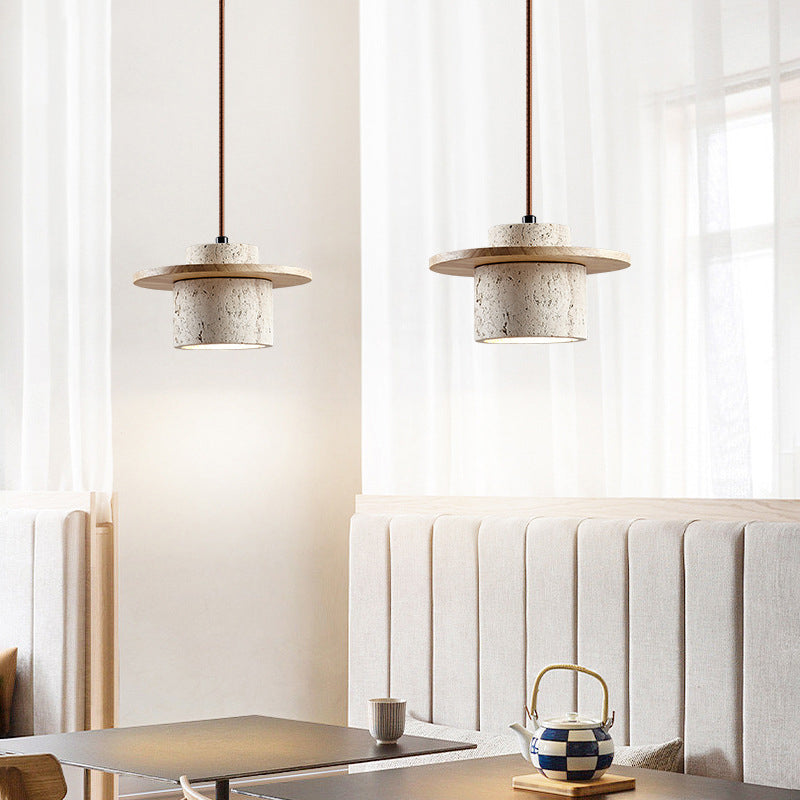 Lampe suspendue en travertin moderne | Abat-jour décoratif en bois naturel