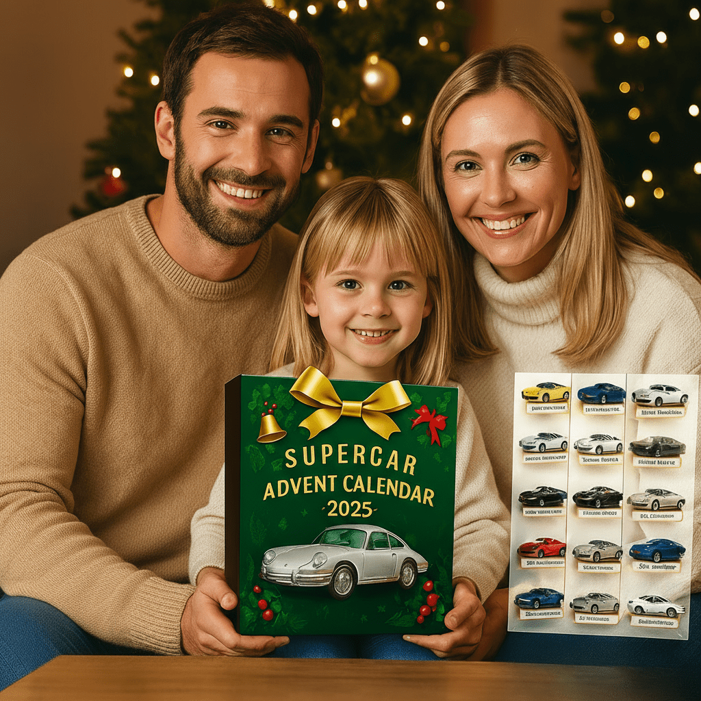 Calendrier de l'Avent supercars, 24 pièces de collection en acrylique