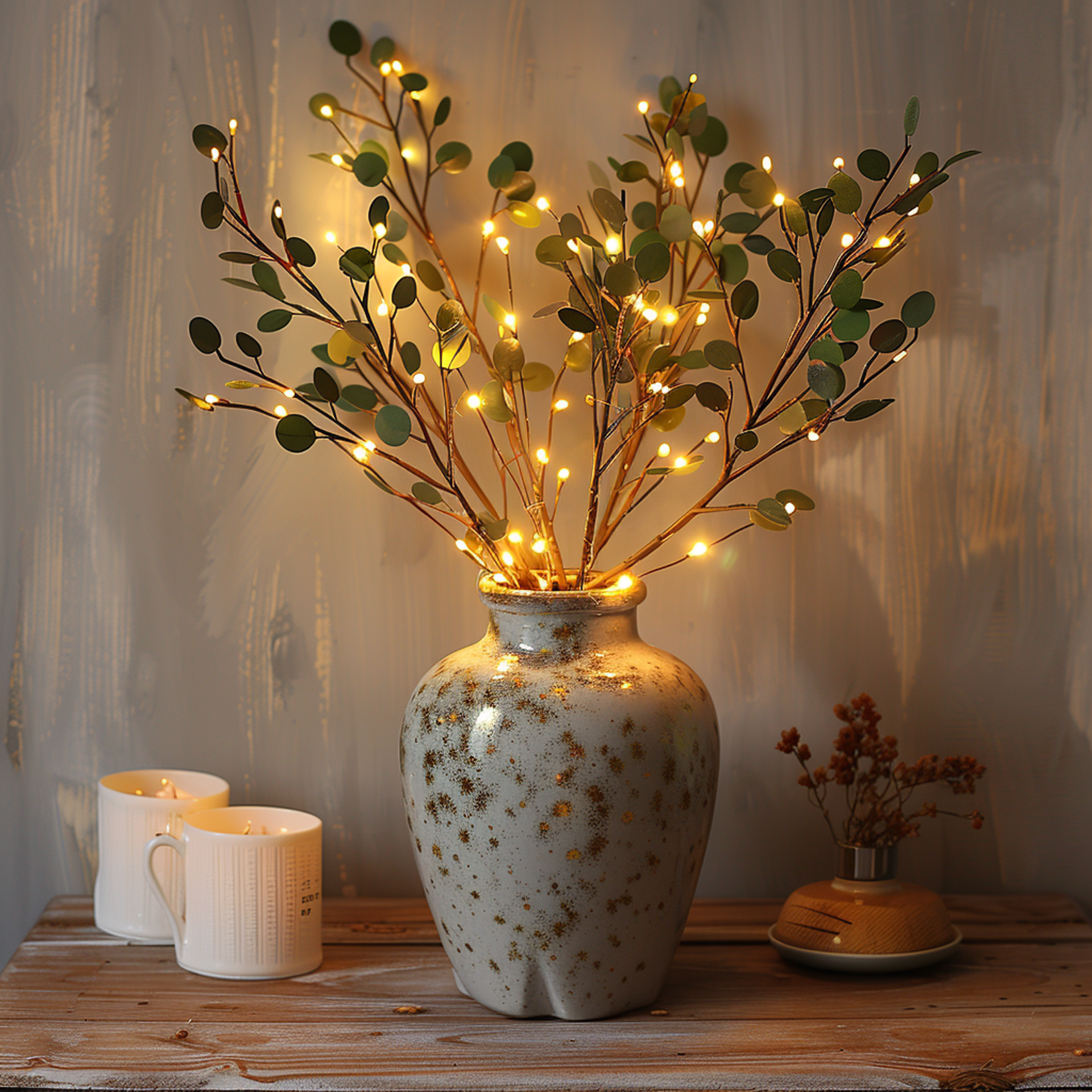 Branche lumineuse Branche d'olivier LED Blanc chaud 70 cm 120 lumières Éclairage d'ambiance Branche décorative Guirlande lumineuse Salon Chambre Batterie Noël Nature