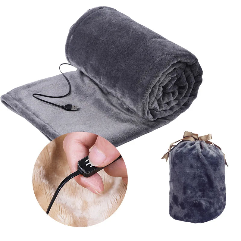 Couverture chauffante épaisse USB 5V pour lit et voyages, flanelle ultra douce, 3 niveaux de chaleur, portable
