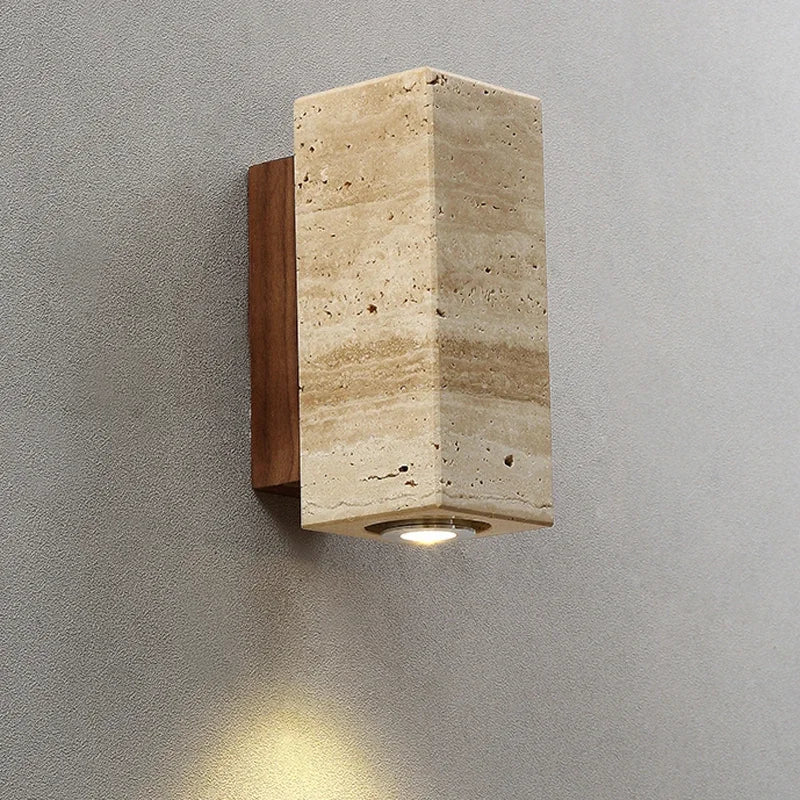 Applique murale LED en marbre jaune Japandi, lampe de chevet Wabi Sabi