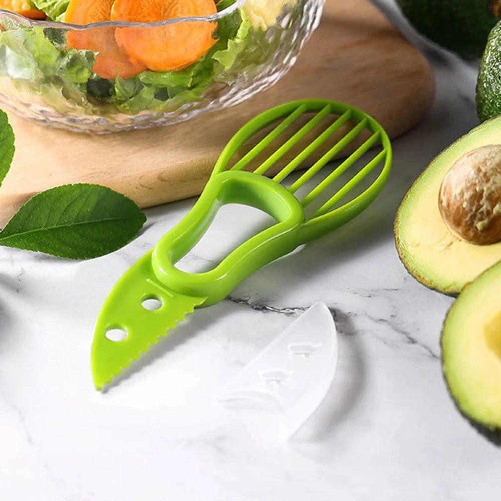 Trancheuse d'avocat 3 en 1 – Outil de cuisine en plastique, éplucheur de fruits facile et séparateur de pulpe