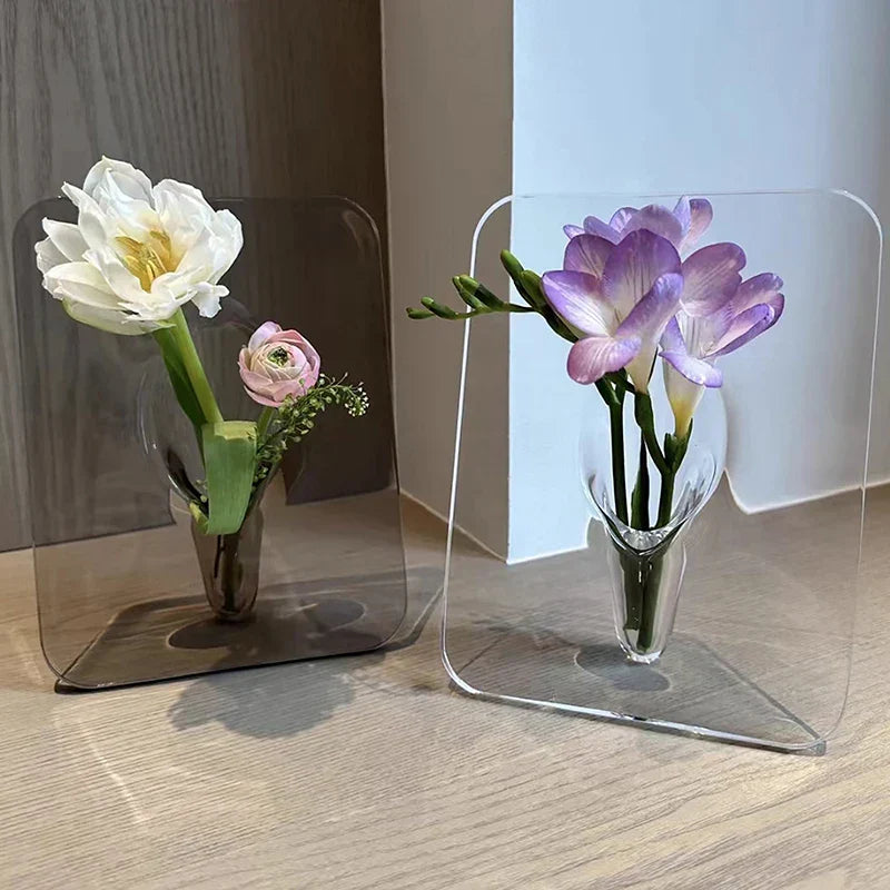 Vase à cadre photo floral en acrylique