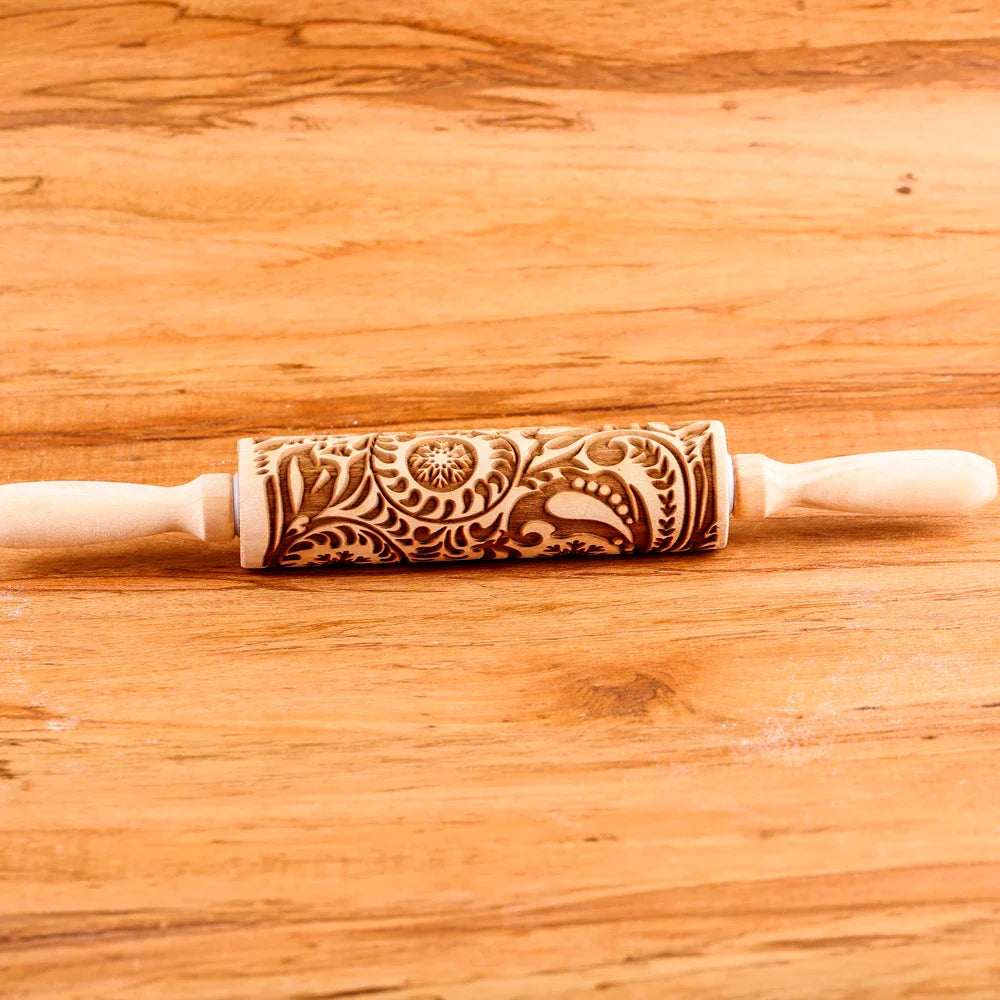 Rouleau à pâtisserie en bois avec motifs gravés de Noël - Outil de décoration pour biscuits