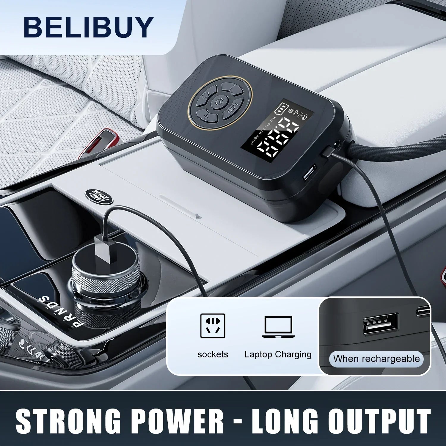Narsago | Compresseur AirVolt Go | Sans fil et rechargeable | Pression des pneus et banque d'énergie tout-en-un | Compact et portable