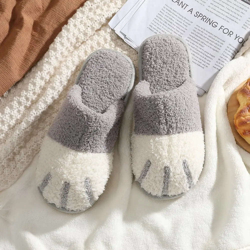 Pantoufles douces et confortables pour femmes - motif patte de chat, semelle intérieure en mousse à mémoire de forme, détente intérieure en hiver