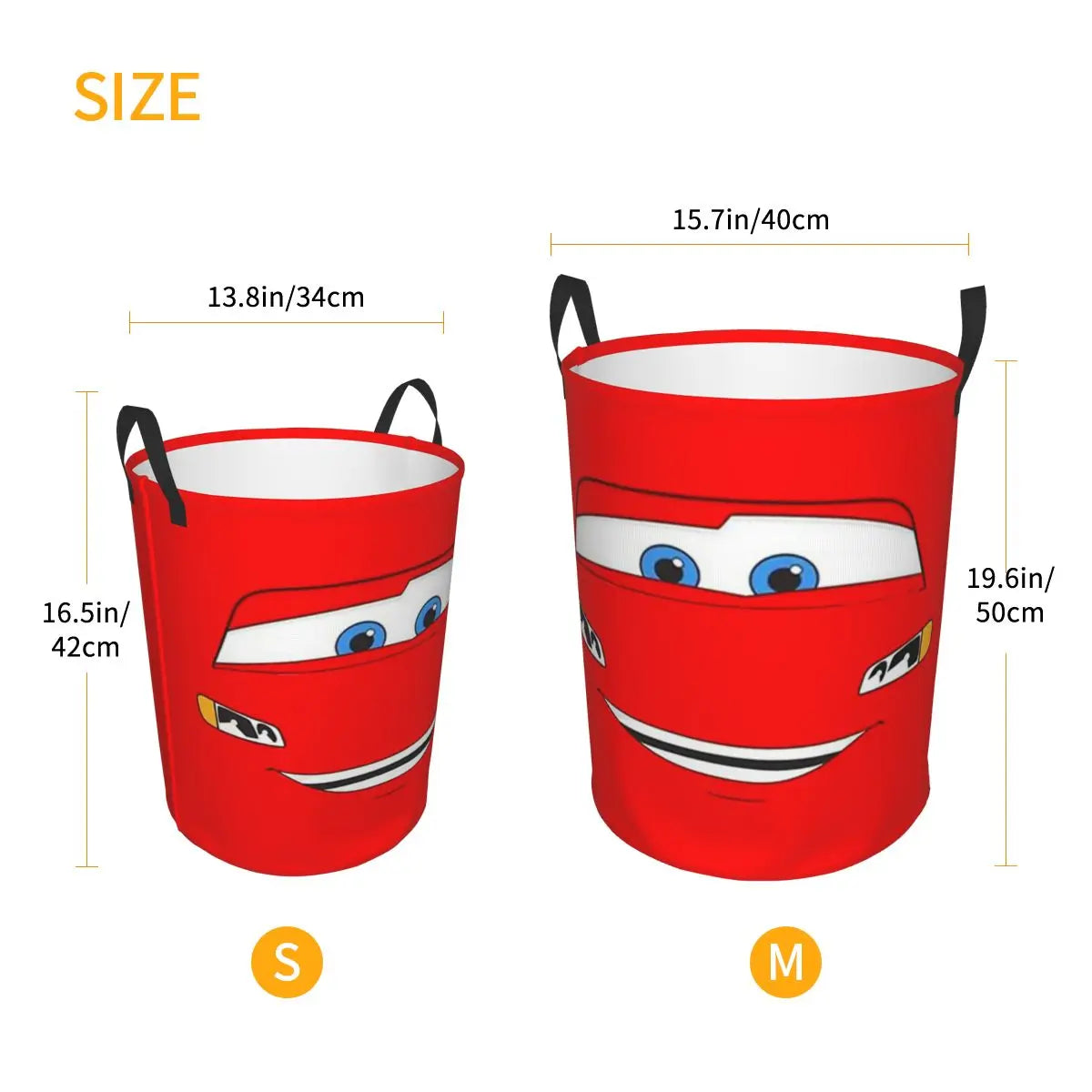 Panier à linge pliable Cars Lightning McQueen pour enfants, grande capacité en polyester avec poignées (S 34x42 cm, M 40x50 cm)