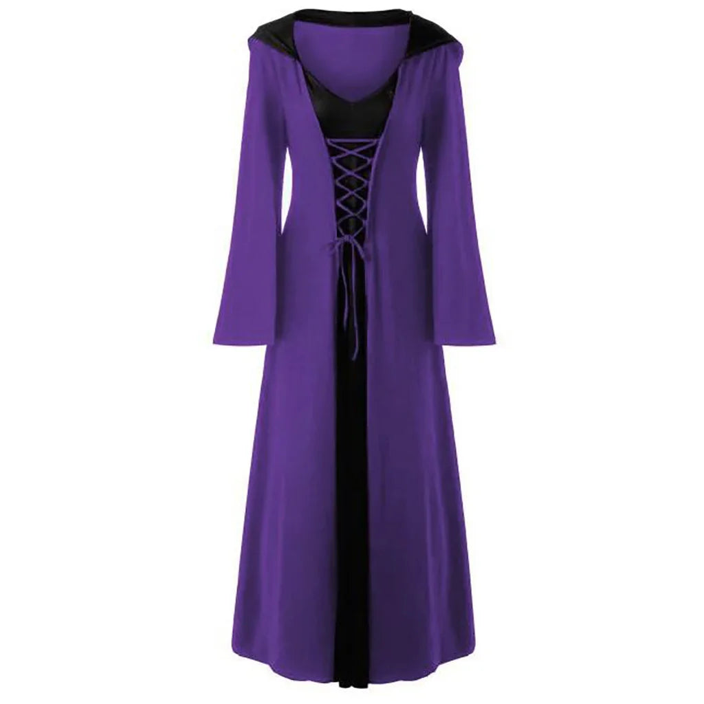 Robe cape de sorcière médiévale à capuche à lacets pour femme - Costume d'Halloween parfait pour les événements à thème