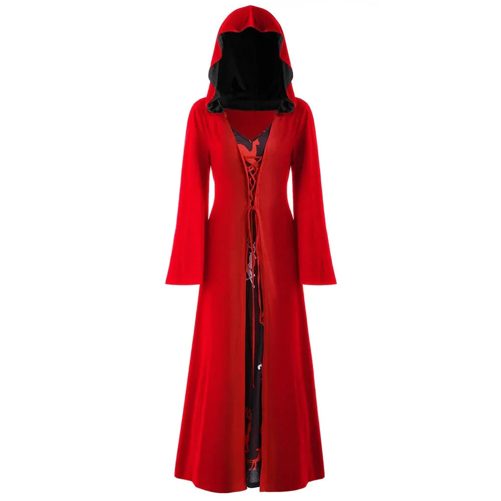 Robe cape de sorcière médiévale à capuche à lacets pour femme - Costume d'Halloween parfait pour les événements à thème