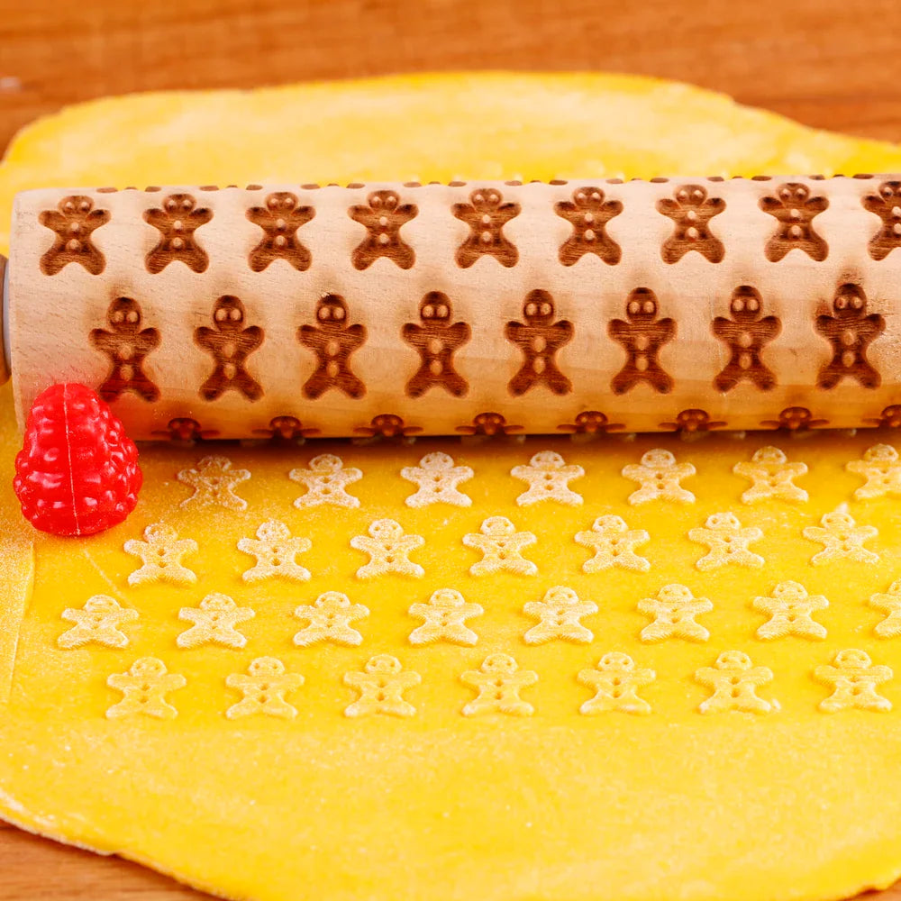 Rouleau à pâtisserie en bois avec motifs gravés de Noël - Outil de décoration pour biscuits