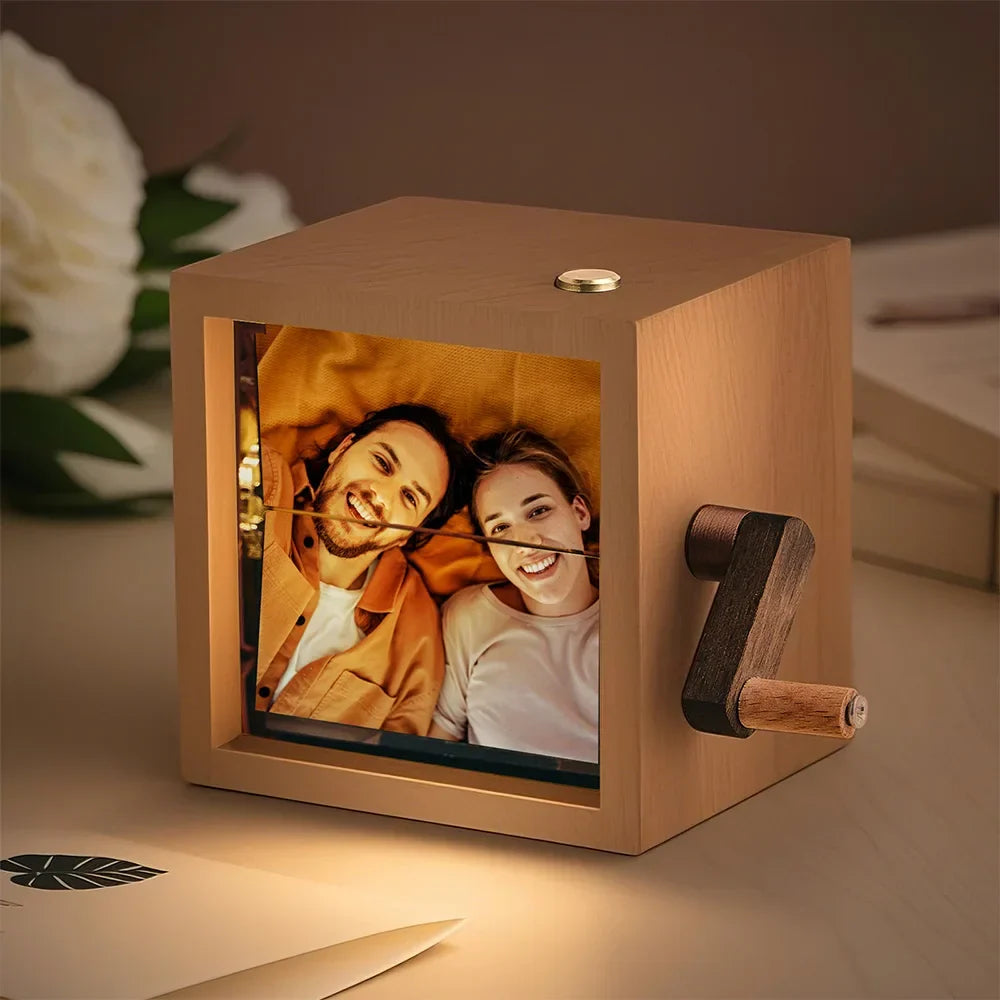Cadre photo flipbook en bois | Boîte d'affichage de mémoire à manivelle