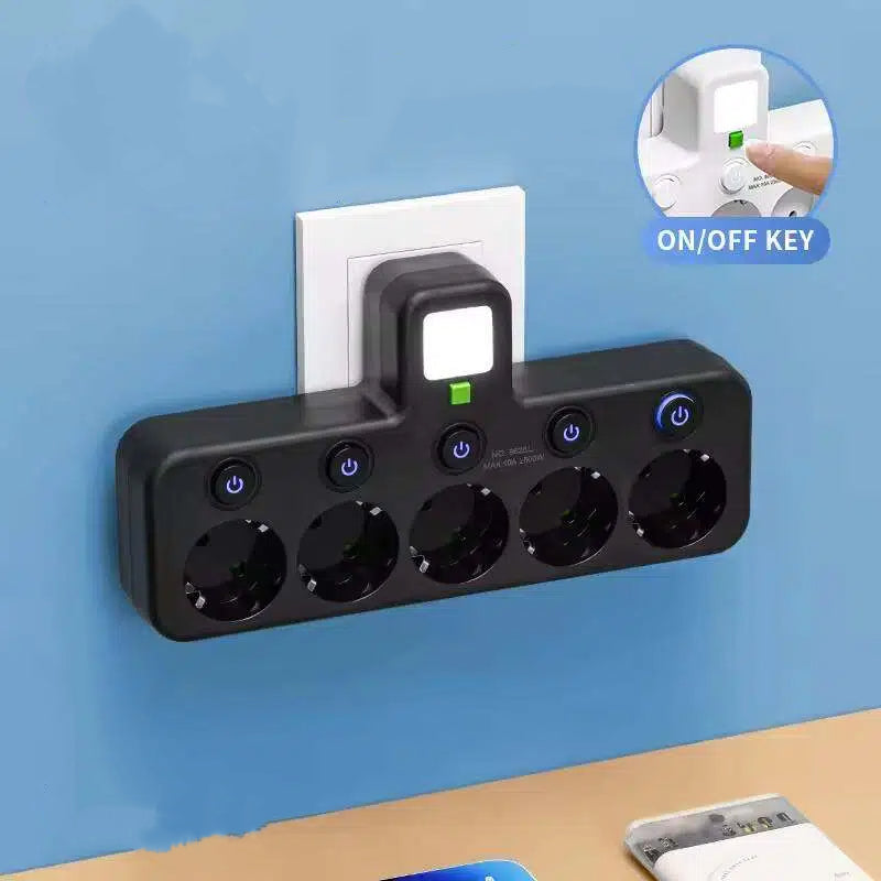 Multiprise avec ports USB, interrupteurs individuels et veilleuse