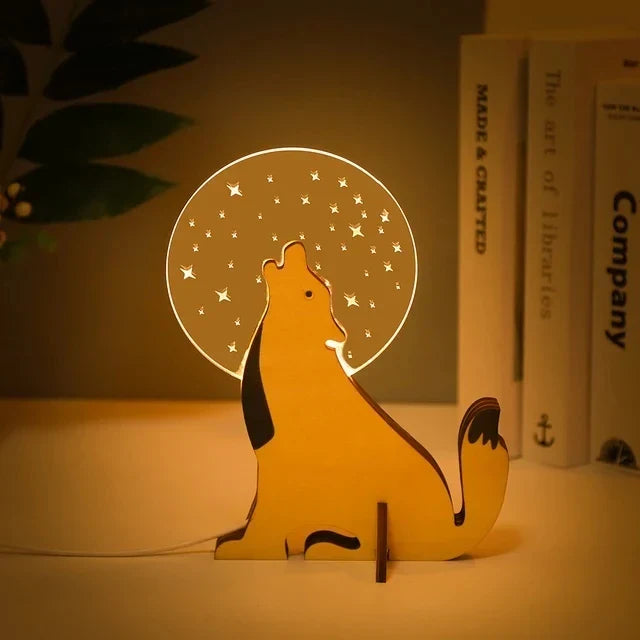 Charmantes lampes de chevet LED en bois avec animaux