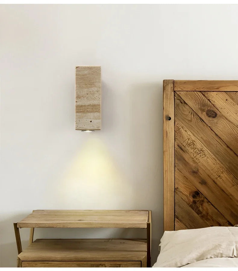 Applique murale LED en marbre jaune Japandi, lampe de chevet Wabi Sabi