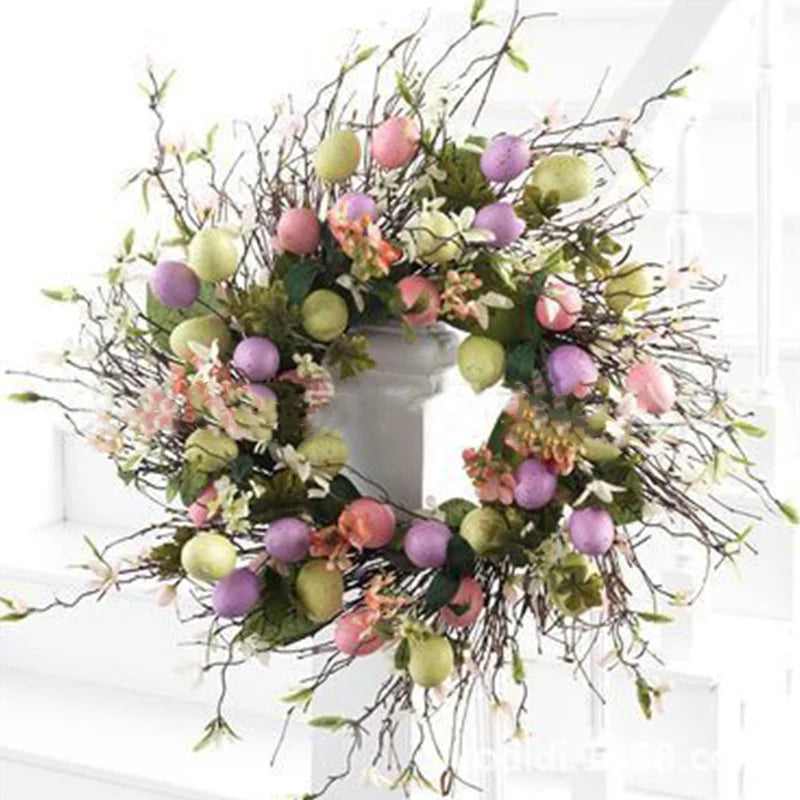Couronne d'œufs de Pâques avec nœud papillon, 5 styles, guirlande décorative en résine blanche, décor mural et ornement de porte, diamètre 45 cm