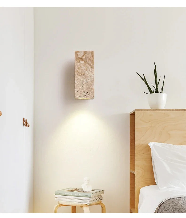 Applique murale LED en marbre jaune Japandi, lampe de chevet Wabi Sabi