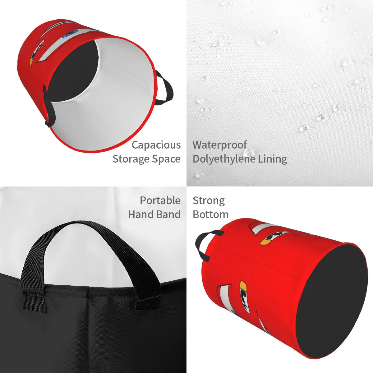 Panier à linge pliable Cars Lightning McQueen pour enfants, grande capacité en polyester avec poignées (S 34x42 cm, M 40x50 cm)