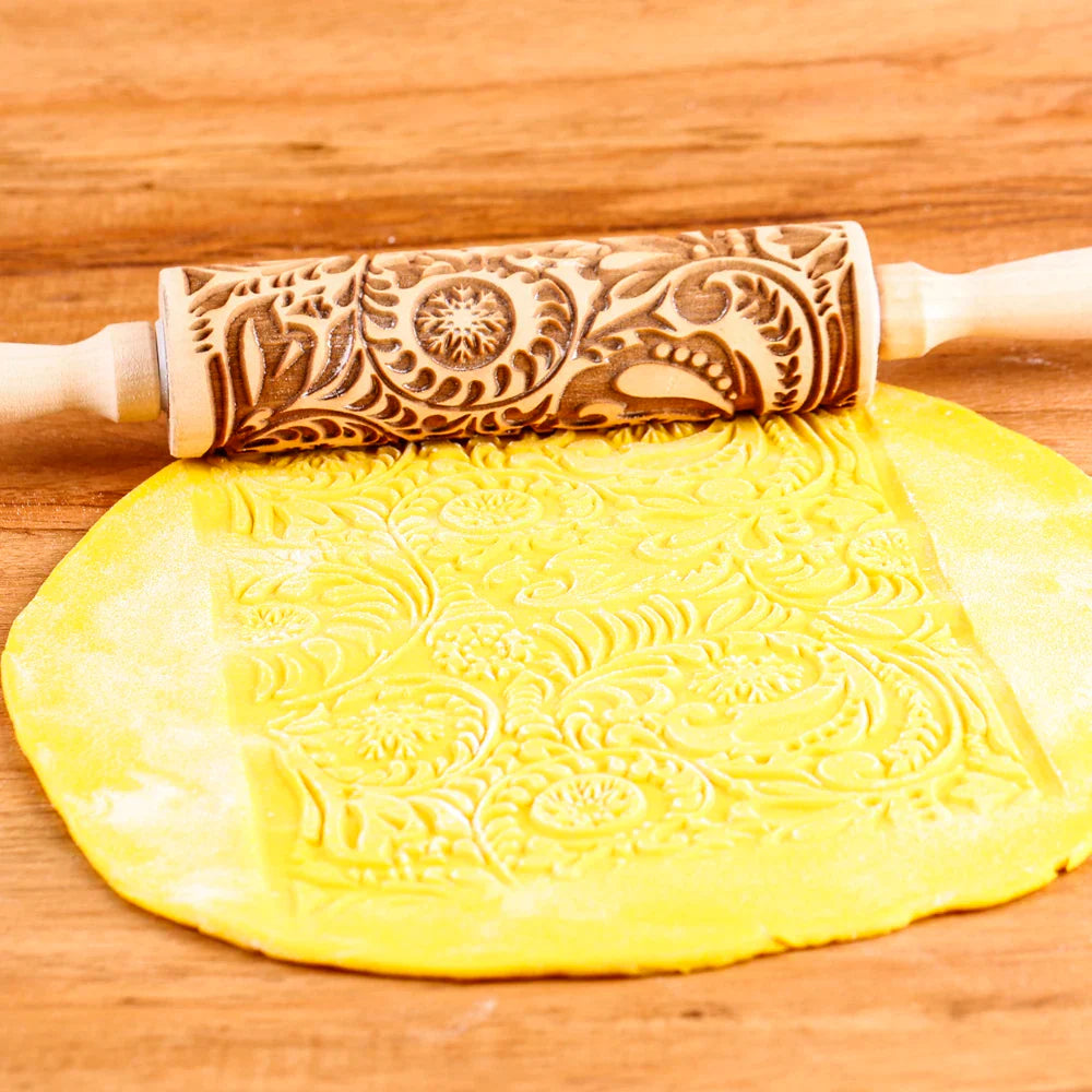 Rouleau à pâtisserie en bois avec motifs gravés de Noël - Outil de décoration pour biscuits