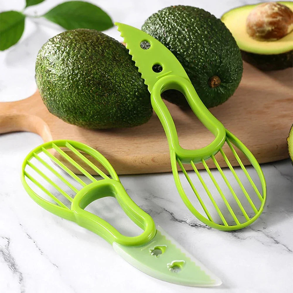 Trancheuse d'avocat 3 en 1 – Outil de cuisine en plastique, éplucheur de fruits facile et séparateur de pulpe