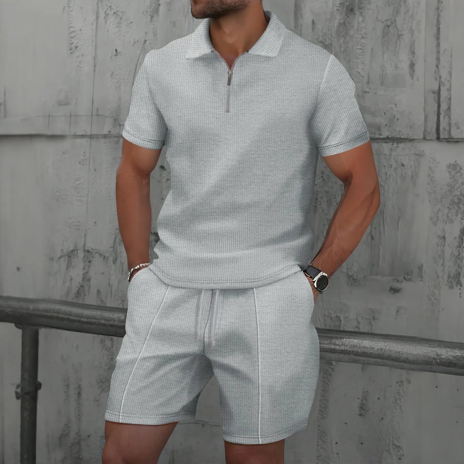 Ensemble d'été pour homme avec polo à col zippé et shorts confortables