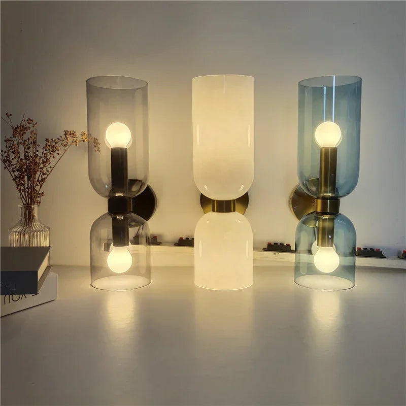 Lampe Wandlamp Glas Goud Double Kap 35cm E14 Hal Woonkamer Slaapkamer Modern Stijlvol | Sansotis
