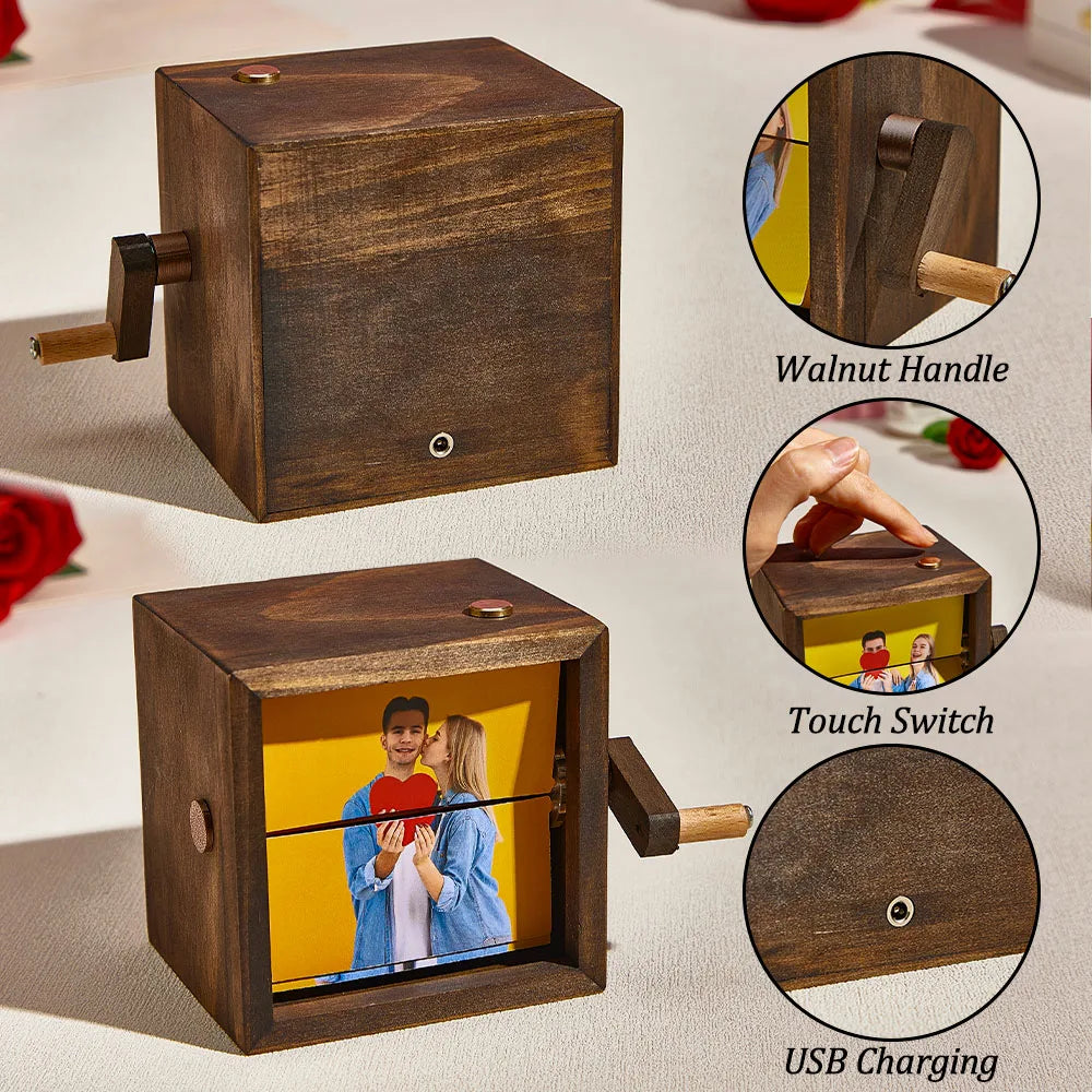 Cadre photo flipbook en bois | Boîte d'affichage de mémoire à manivelle