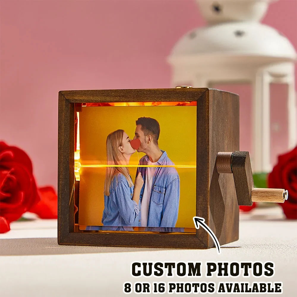 Cadre photo flipbook en bois | Boîte d'affichage de mémoire à manivelle