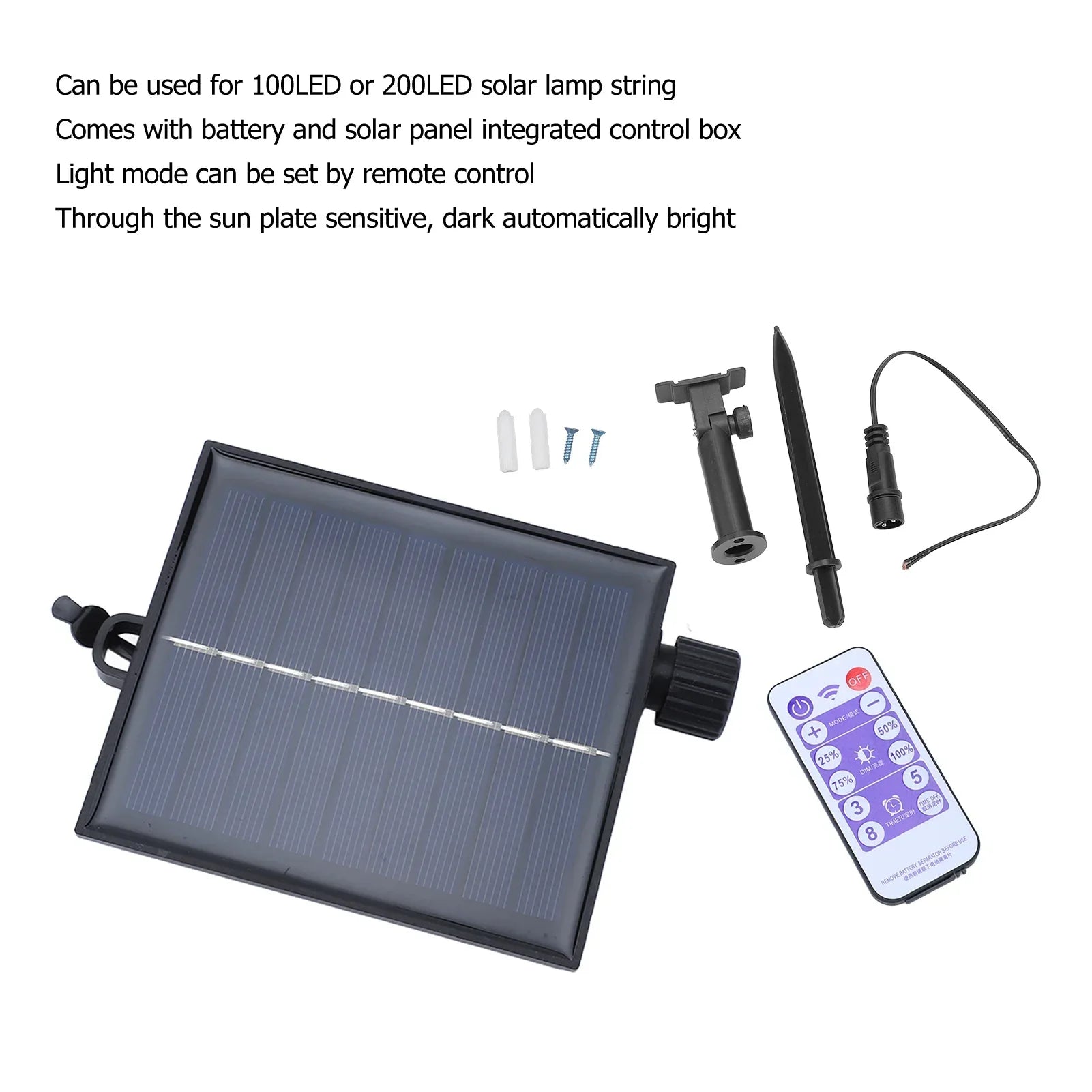 SolviaLux Boîtier de contrôle solaire pour guirlande lumineuse | Avec télécommande et 8 modes | Intensité variable et étanche IP65