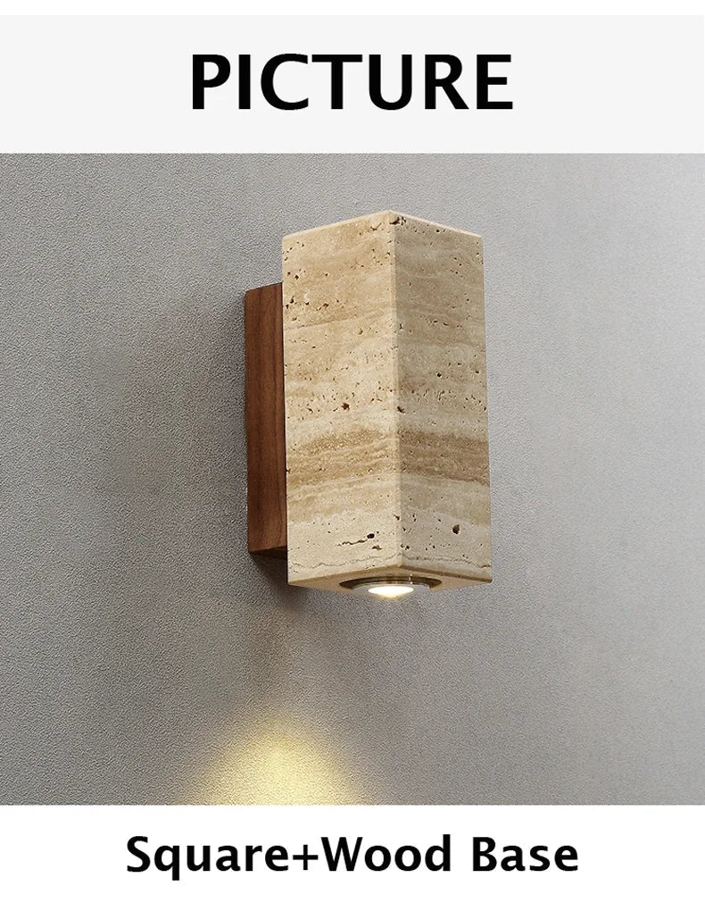 Applique murale LED en marbre jaune Japandi, lampe de chevet Wabi Sabi