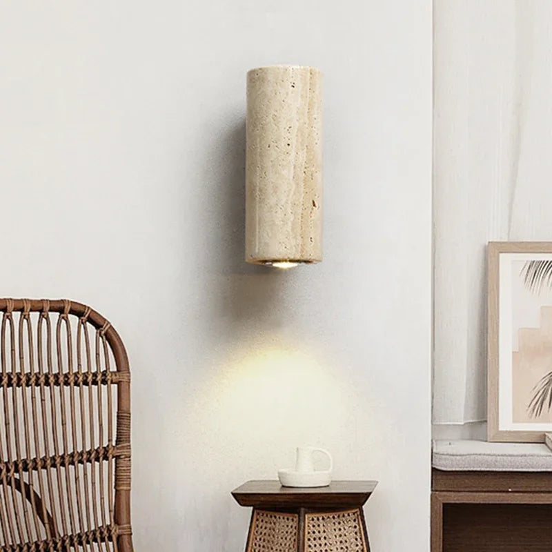 Applique murale LED en marbre jaune Japandi, lampe de chevet Wabi Sabi