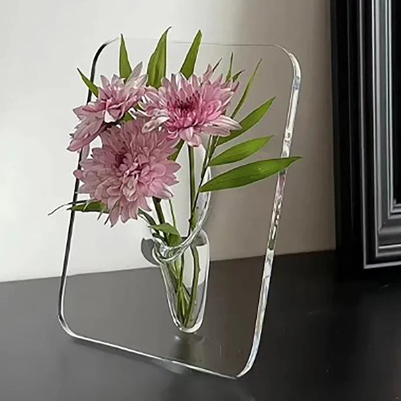 Vase à cadre photo floral en acrylique
