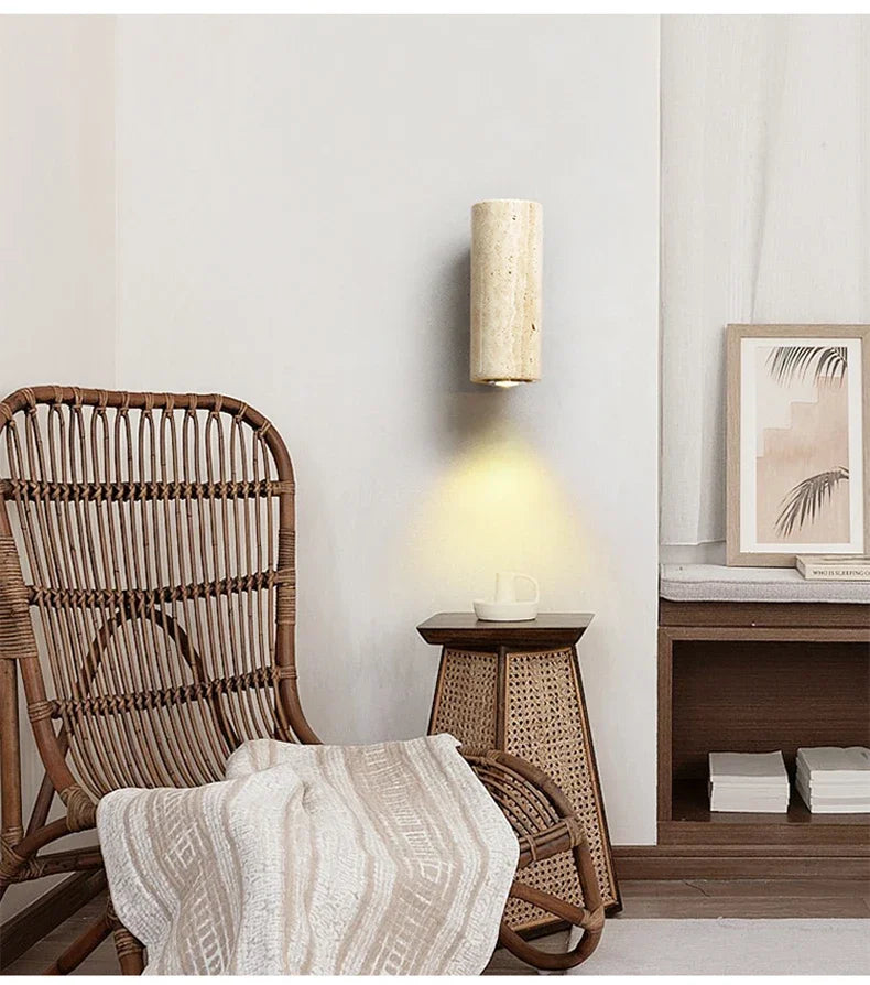 Applique murale LED en marbre jaune Japandi, lampe de chevet Wabi Sabi