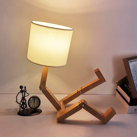 Lampe de bureau robot en bois, figurine ludique et décorative, bois de première qualité, ampoules LED incluses