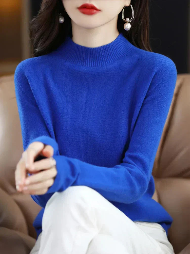 Pull Femme Classique Doux - Col Montant, Laine, Travail