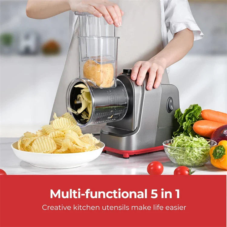 Râpeur électrique 5 en 1 avec fonction automatique pour légumes et fromage