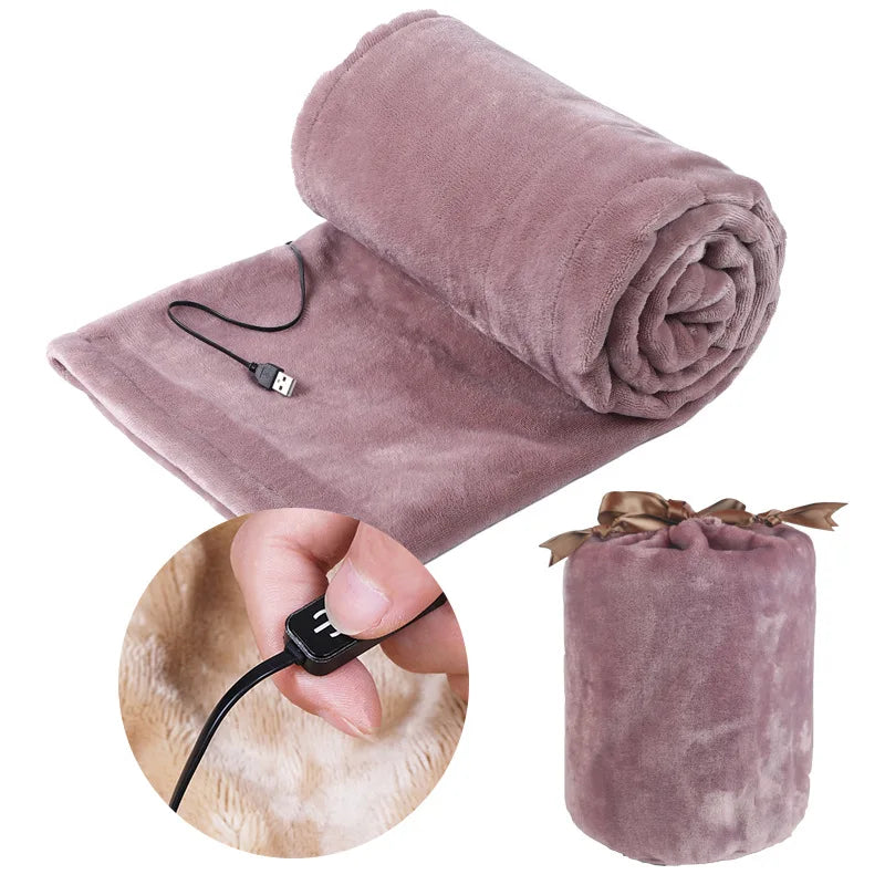 Couverture chauffante épaisse USB 5V pour lit et voyages, flanelle ultra douce, 3 niveaux de chaleur, portable
