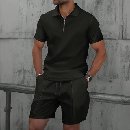 Ensemble d'été pour homme avec polo à col zippé et shorts confortables