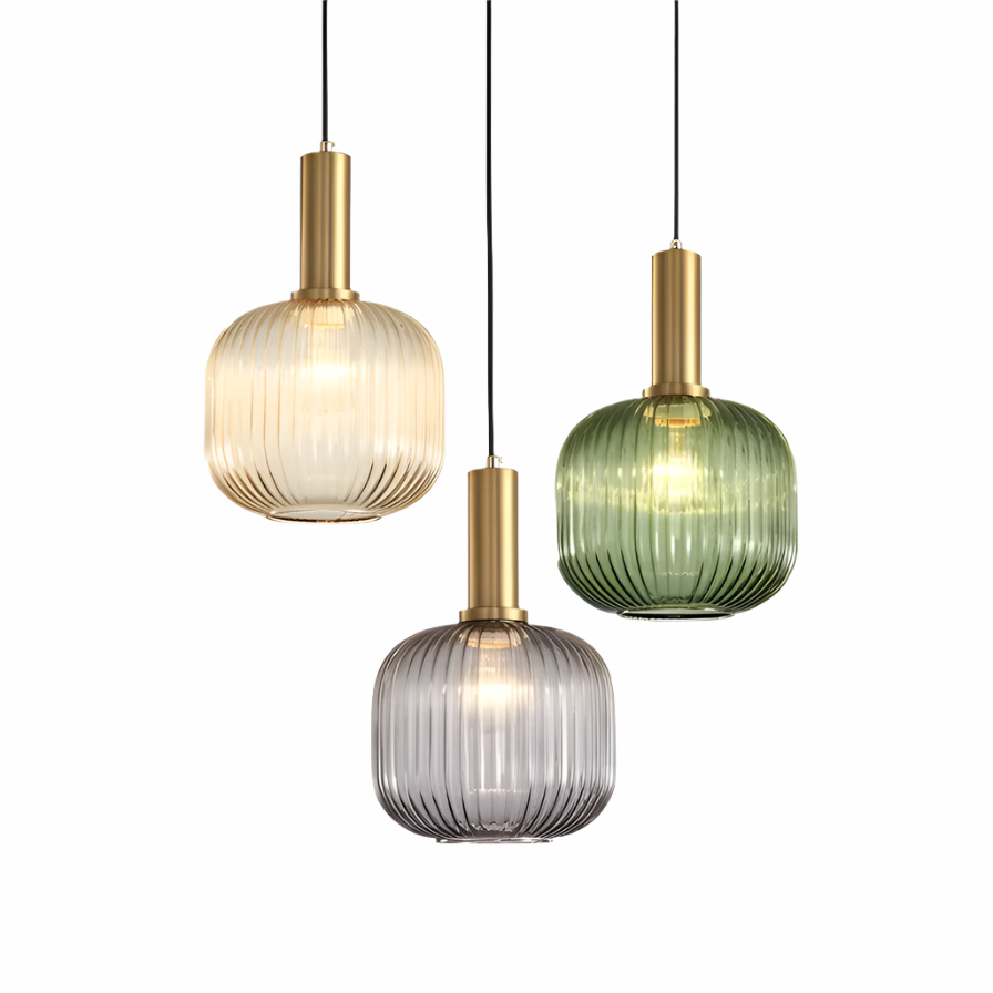Lampe à Suspension Verre Nervuré Vintage 1 Lumière Or E27 | Sansotis