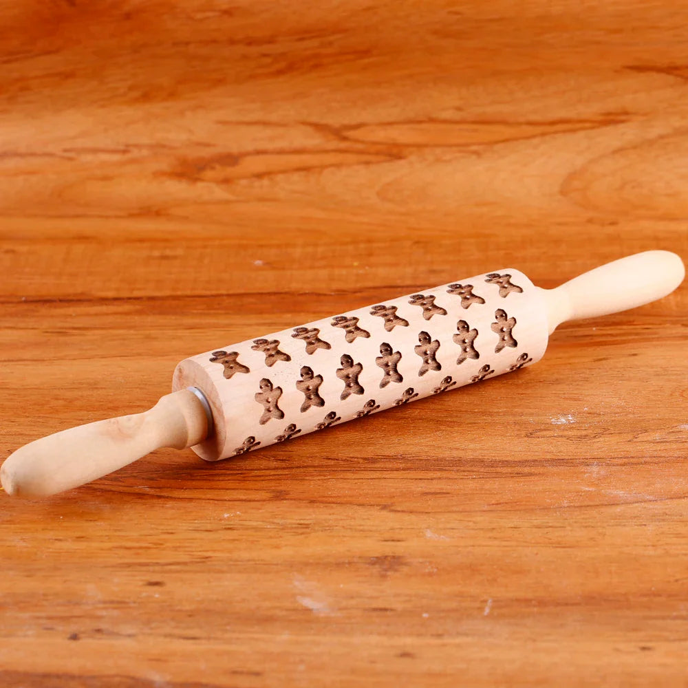 Rouleau à pâtisserie en bois avec motifs gravés de Noël - Outil de décoration pour biscuits