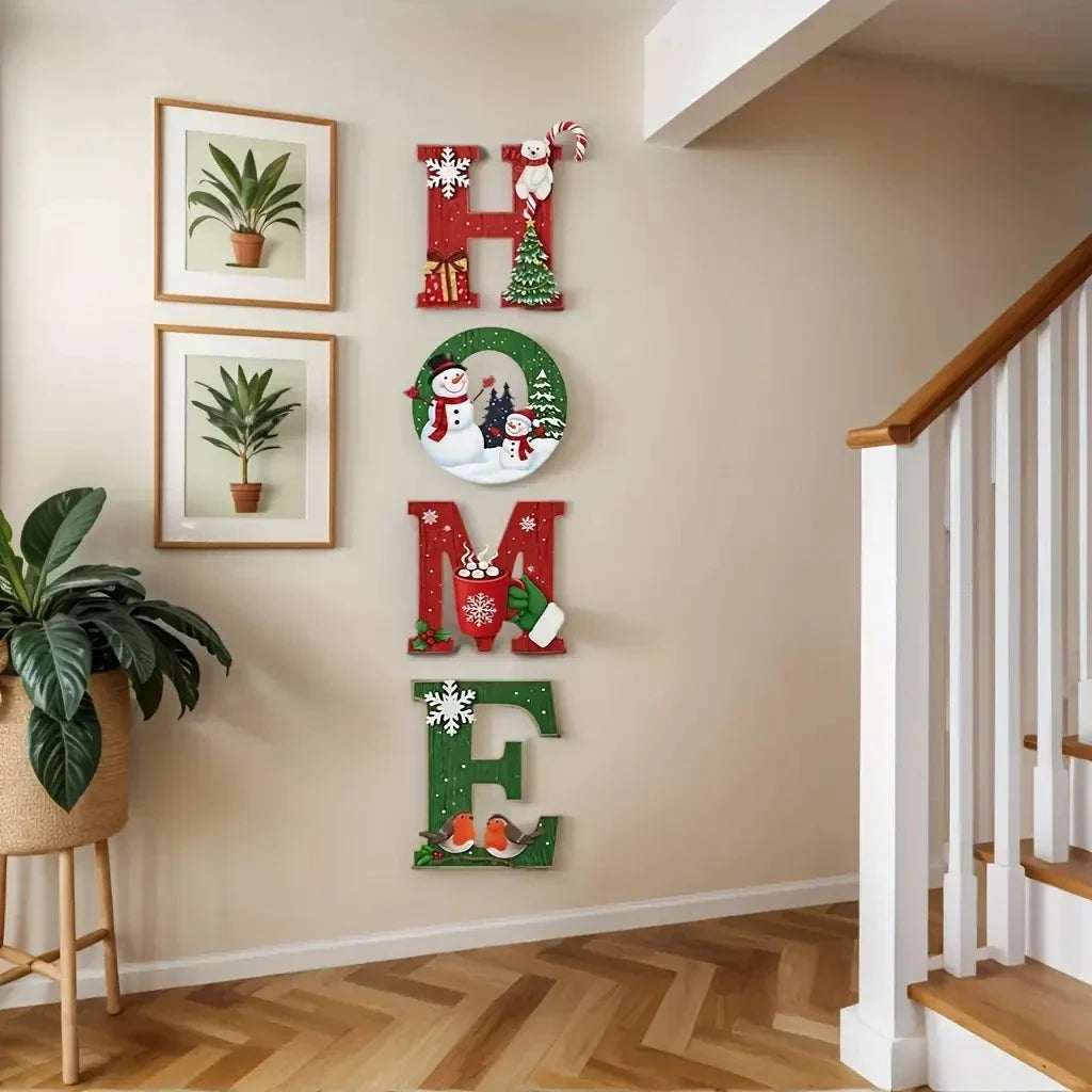 Lettres de décoration murale de noël en bois, Style ferme, maison, vacances 2025, décoration murale suspendue pour porche, décor festif confortable