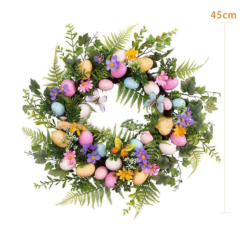 Couronne d'œufs de Pâques avec nœud papillon, 5 styles, guirlande décorative en résine blanche, décor mural et ornement de porte, diamètre 45 cm
