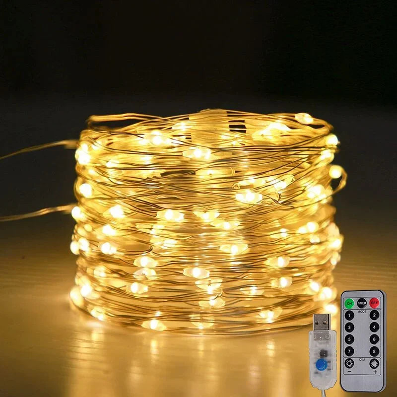 Guirlande lumineuse LED LumiCord | USB et télécommande | 8 modes | Blanc chaud | IP65 étanche | Fil de cuivre | 5 à 30 m