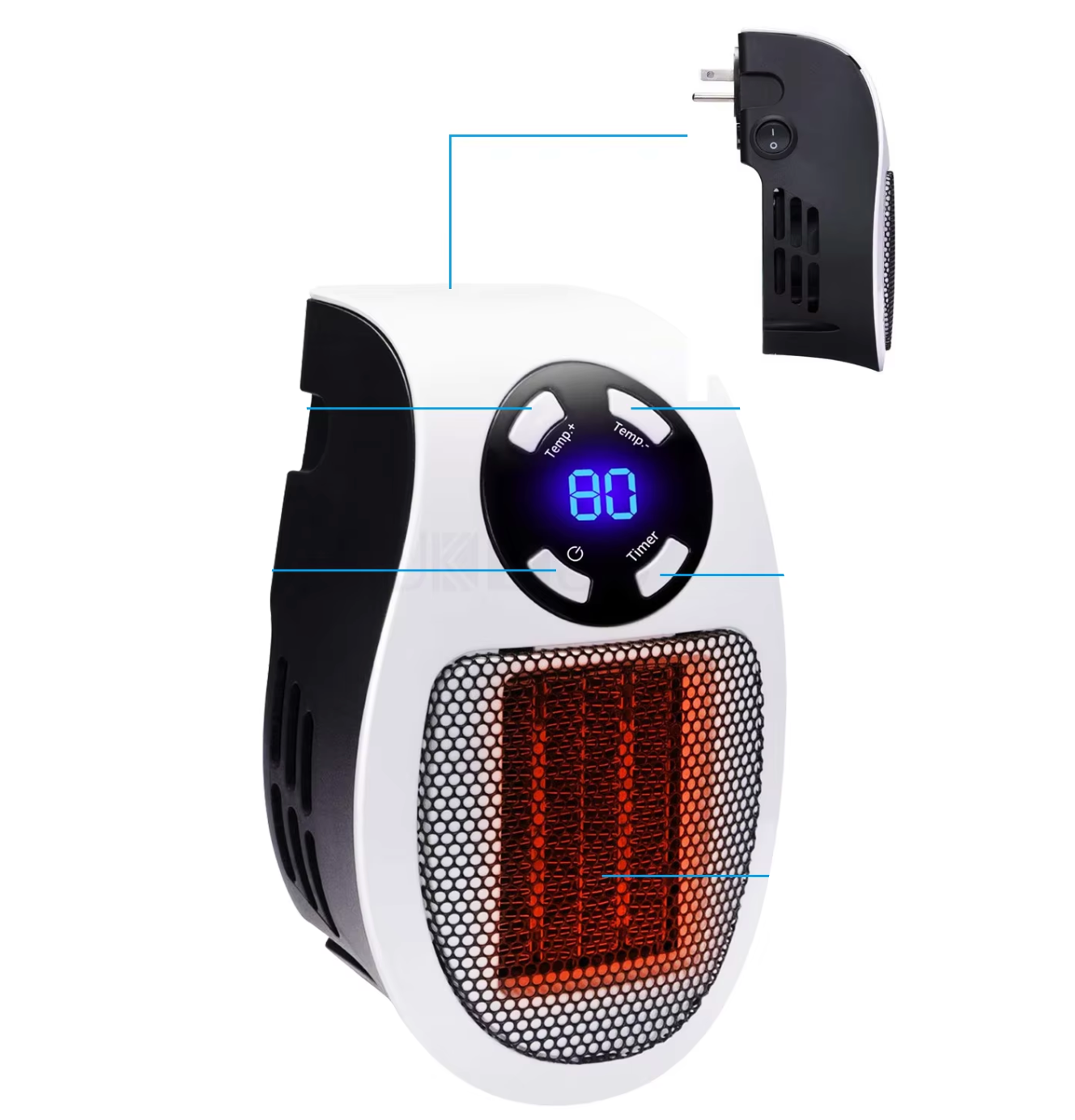 Chauffage d'appoint compact et silencieux — radiateur électrique efficace 90-260 V, 50 000 h, pour salon, bureau et chambre