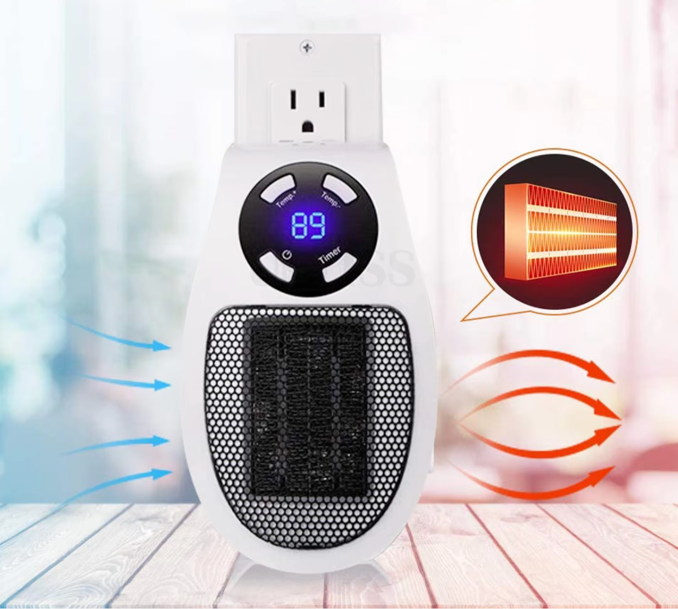 Chauffage d'appoint compact et silencieux — radiateur électrique efficace 90-260 V, 50 000 h, pour salon, bureau et chambre