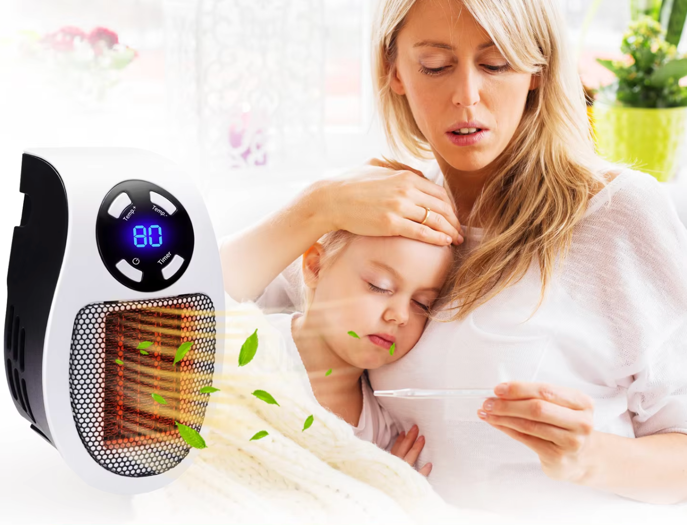 Chauffage d'appoint compact et silencieux — radiateur électrique efficace 90-260 V, 50 000 h, pour salon, bureau et chambre