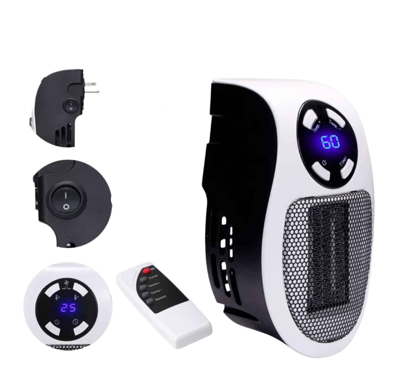 Chauffage d'appoint compact et silencieux — radiateur électrique efficace 90-260 V, 50 000 h, pour salon, bureau et chambre