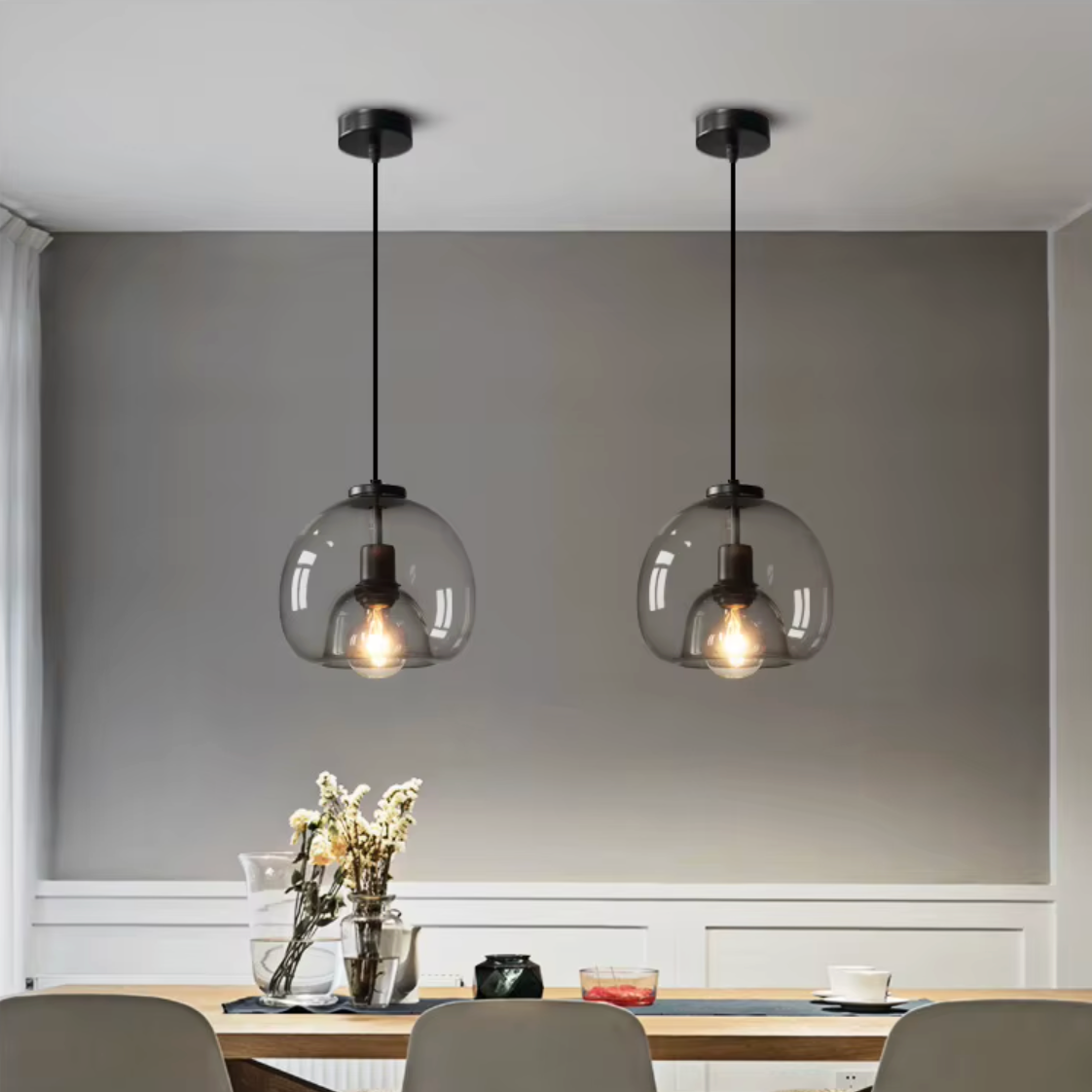 Lampe à suspension Rookglas Bol E27 25cm Eetkamer Slaapkamer Bar Industrieel Glazen Pendellamp Smoke Grijs Plafondlamp | Sansotis