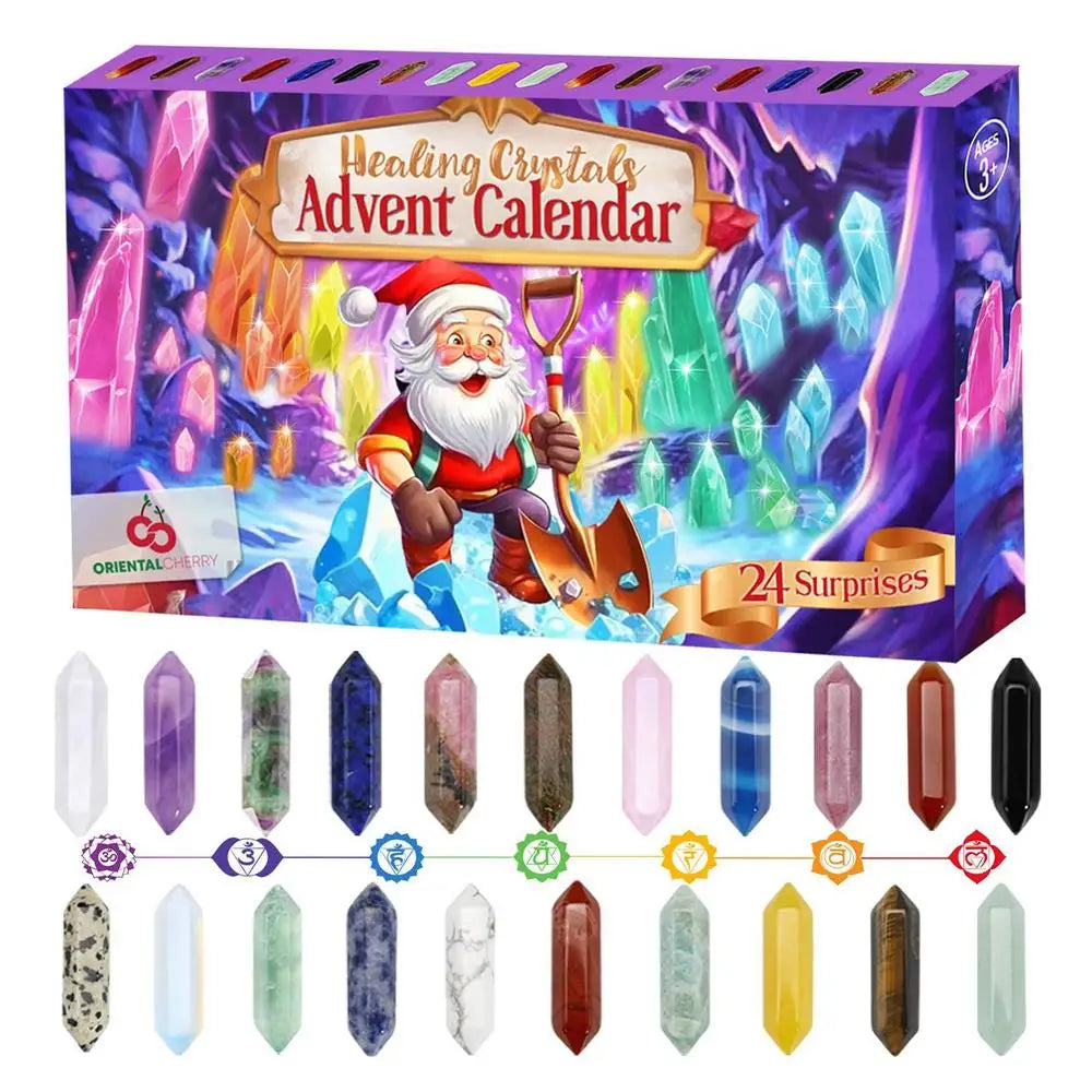 CrystalJoy – Calendrier de l'Avent 2025 avec 24 cristaux et pierres précieuses – Noël